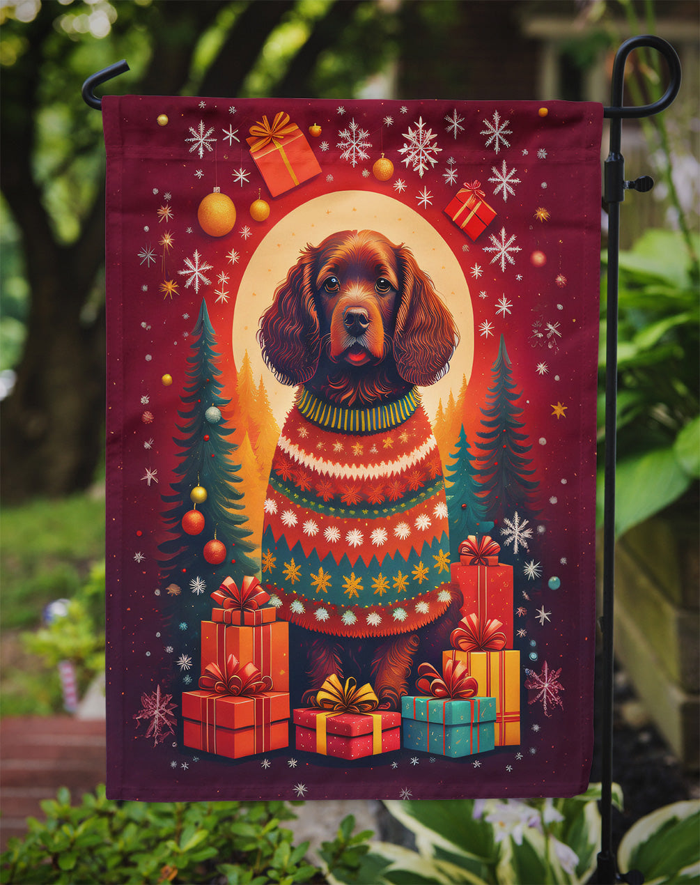 American Water Spaniel Holiday Christmas Garden Flag – Outdoor Decorative Yard Flag