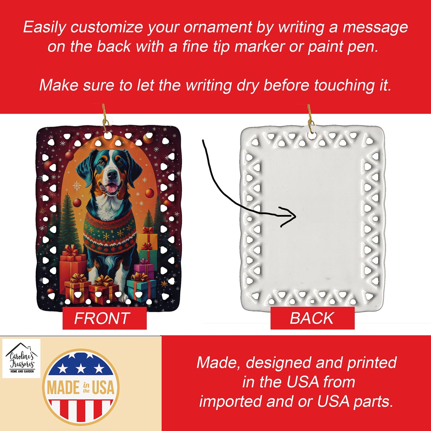 Appenzeller Sennenhund Holiday Christmas Porcelain Ornament