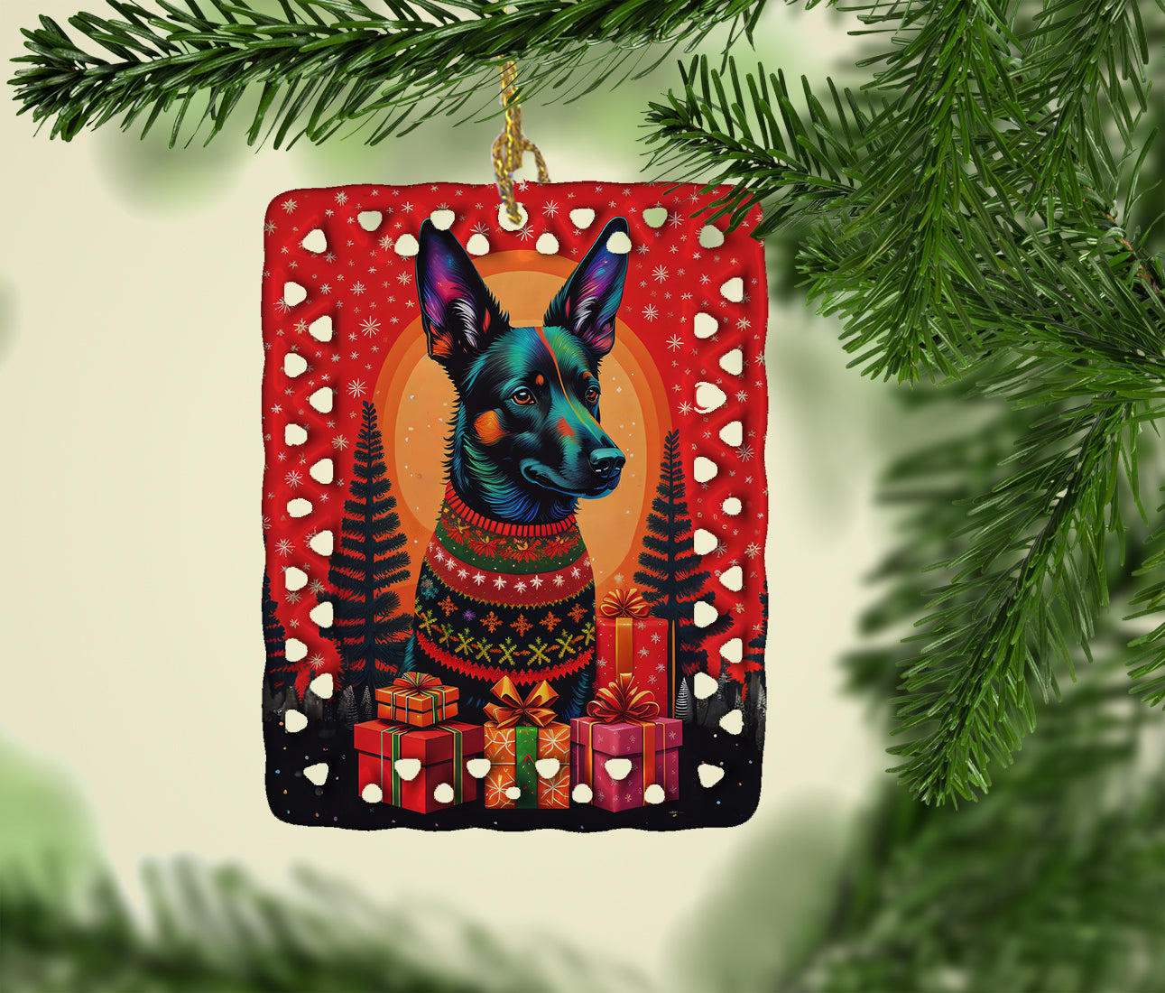 Australian Kelpie Holiday Christmas Porcelain Ornament