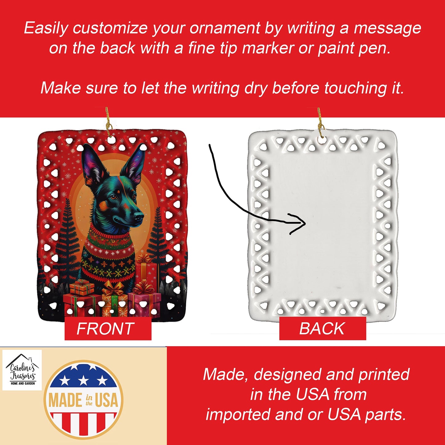 Australian Kelpie Holiday Christmas Porcelain Ornament