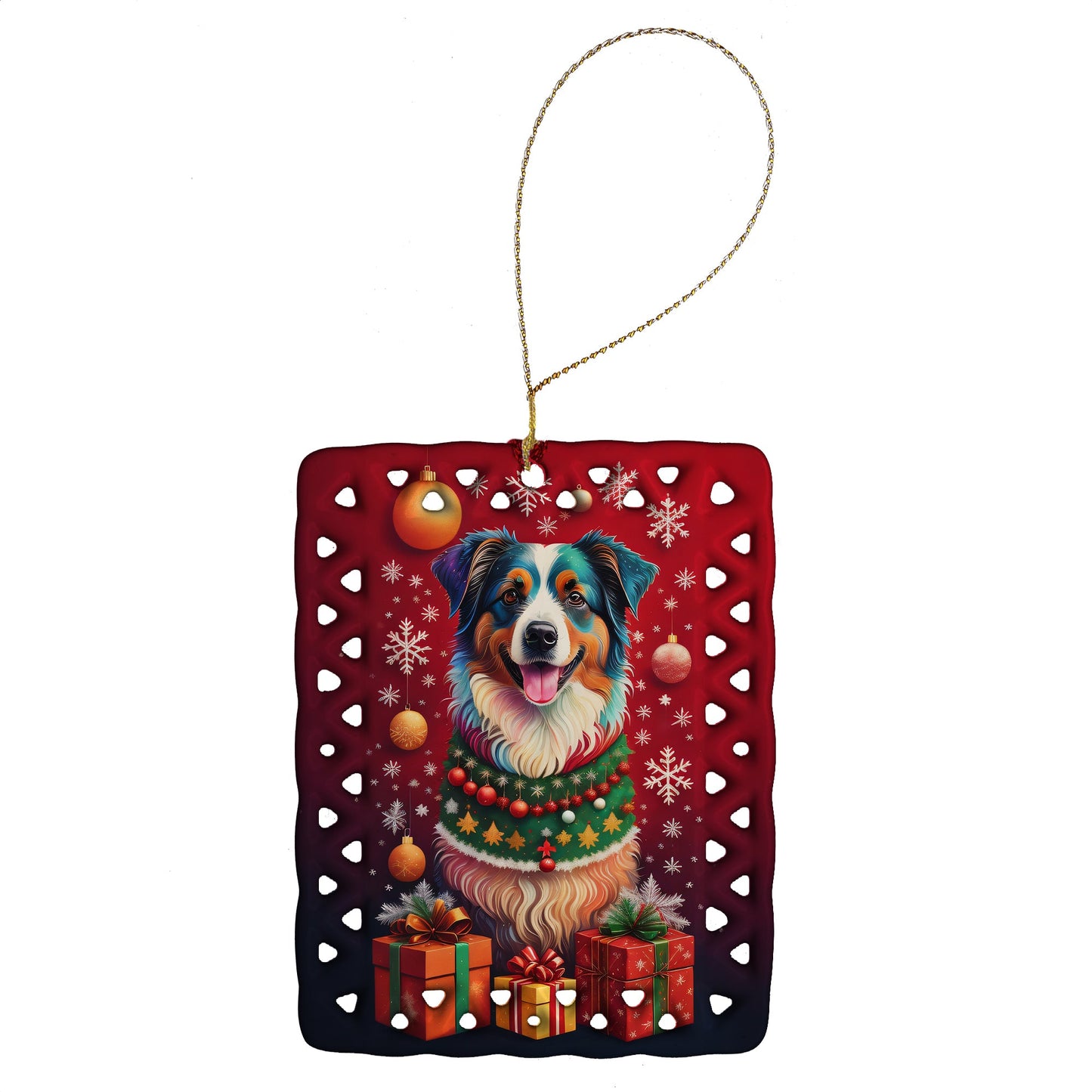 Australian Shepherd Holiday Christmas Porcelain Ornament