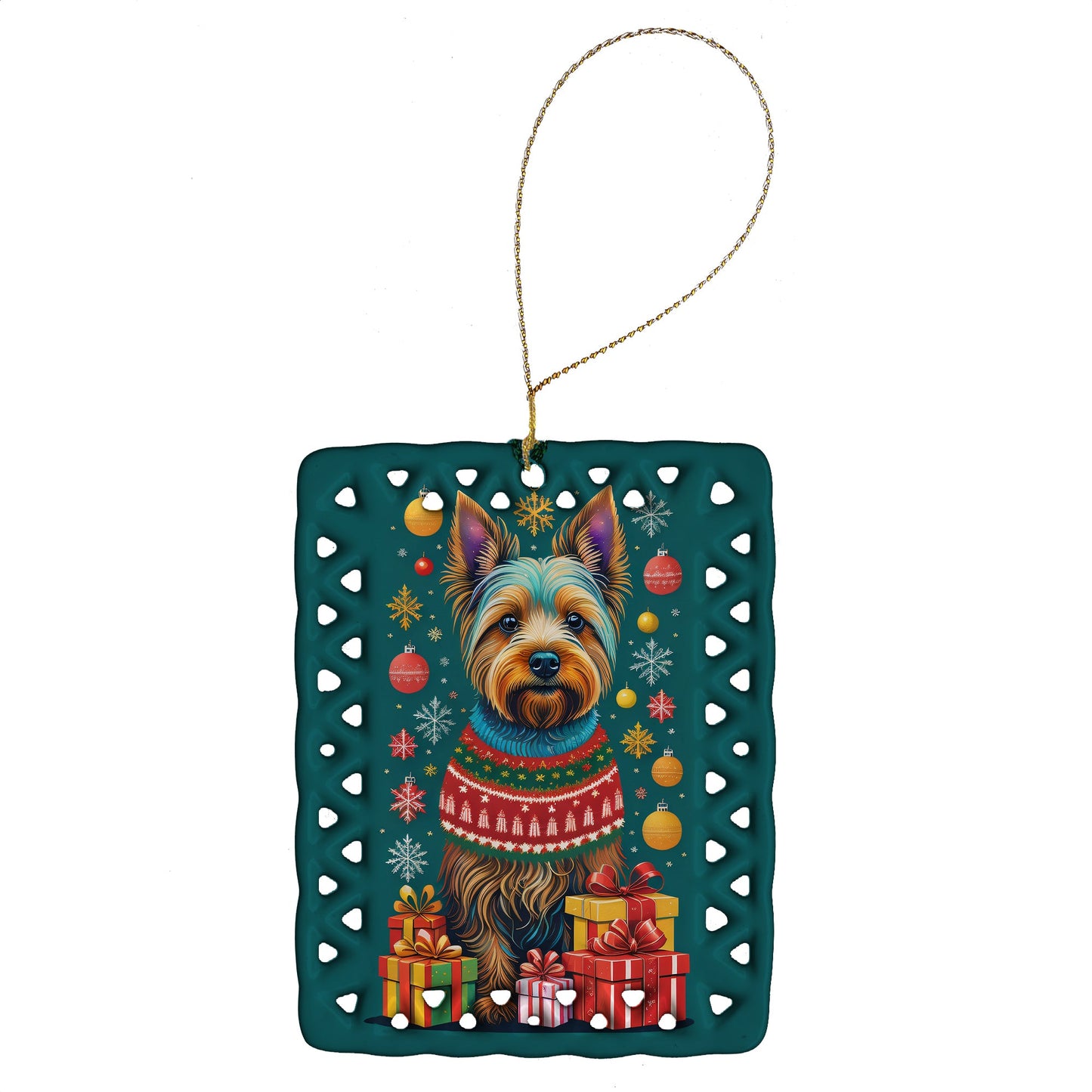 Australian Terrier Holiday Christmas Porcelain Ornament