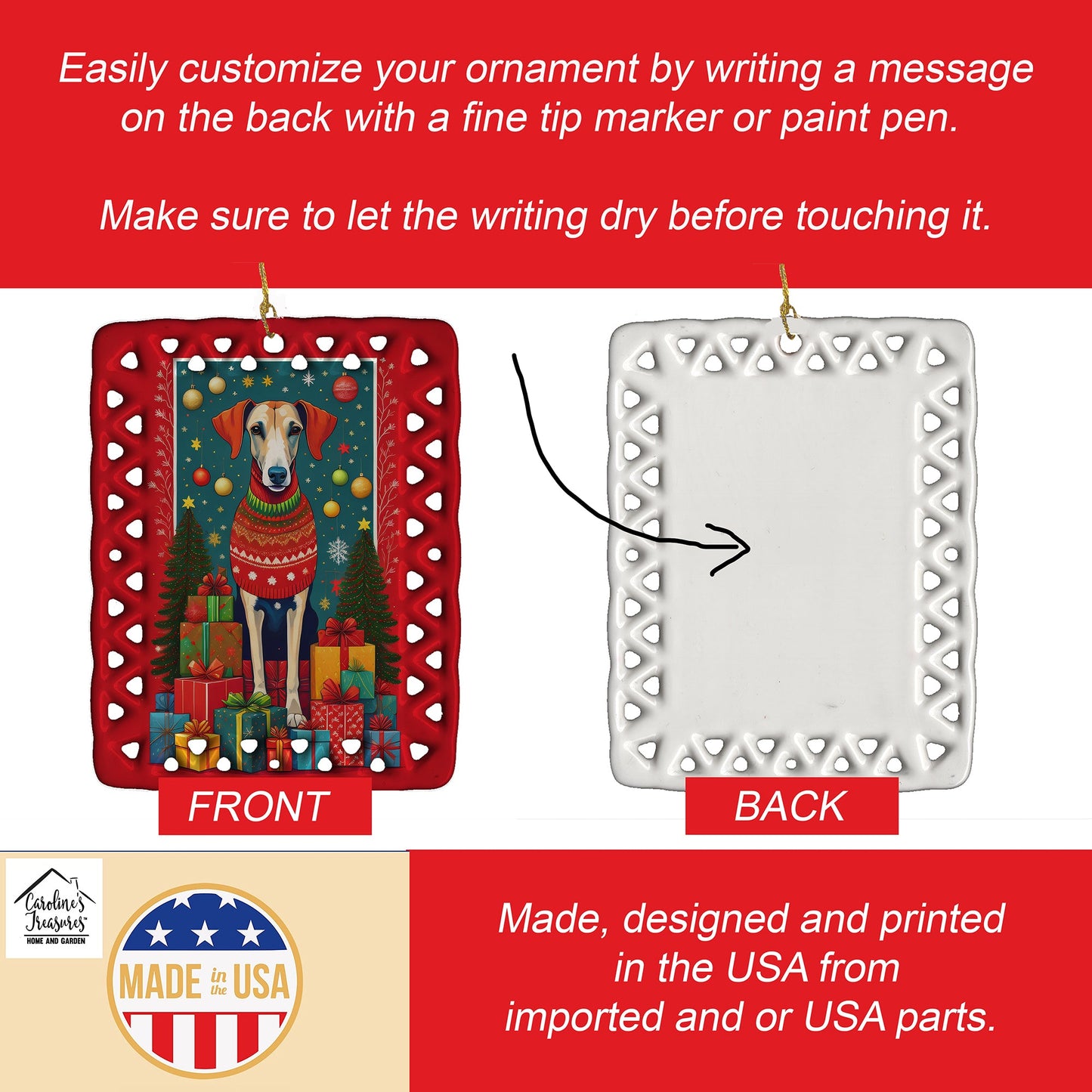 Azawakh Hound Holiday Christmas Porcelain Ornament