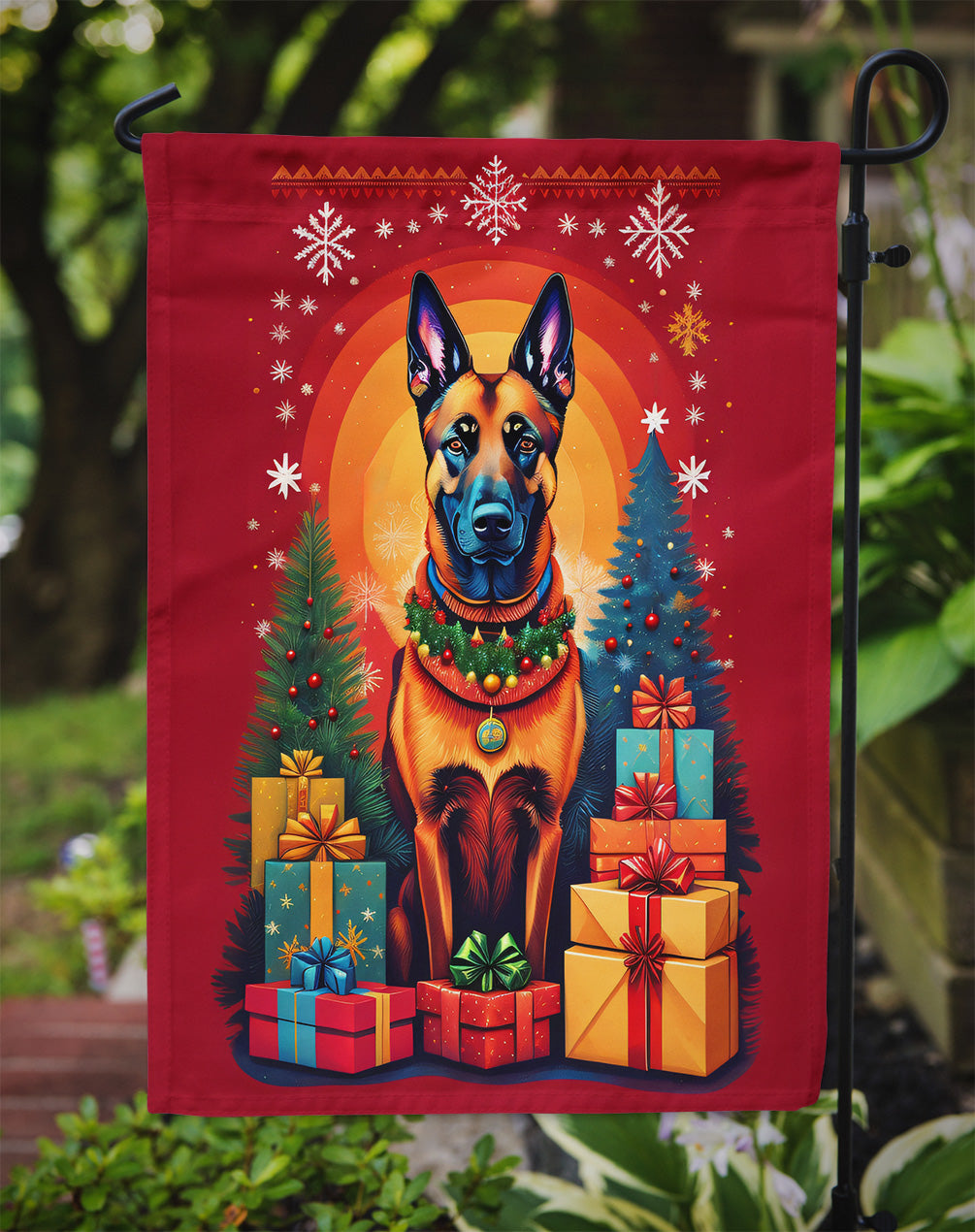 Belgian Malinois Holiday Christmas Garden Flag – Outdoor Decorative Yard Flag