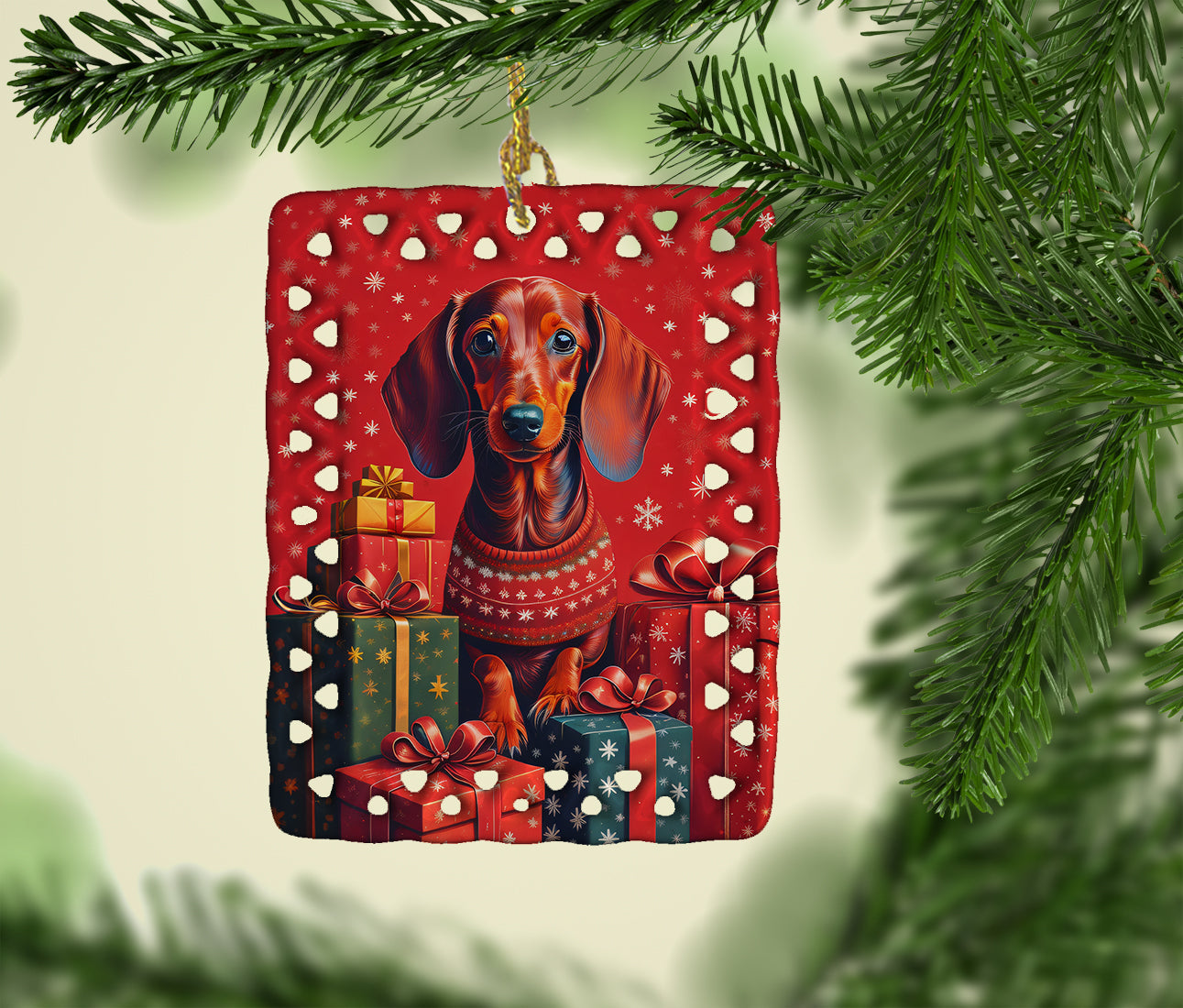 Dachshund Holiday Christmas Porcelain Ornament