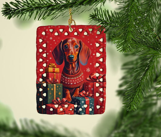 Dachshund Holiday Christmas Porcelain Ornament