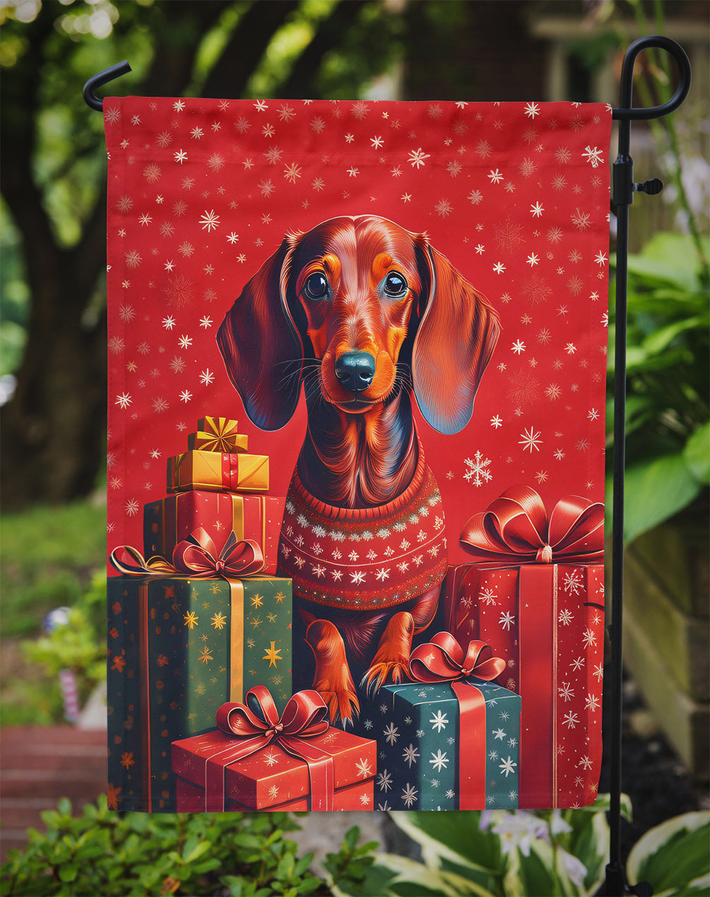 Dachshund Holiday Christmas Garden Flag – Outdoor Decorative Yard Flag