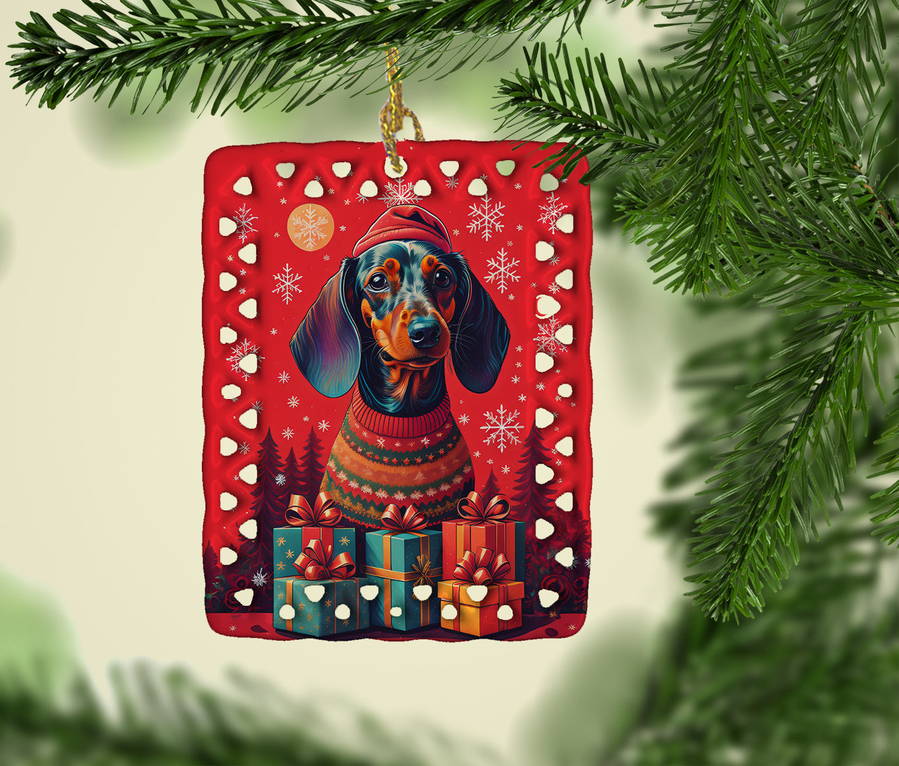 Dachshund Holiday Christmas Porcelain Ornament