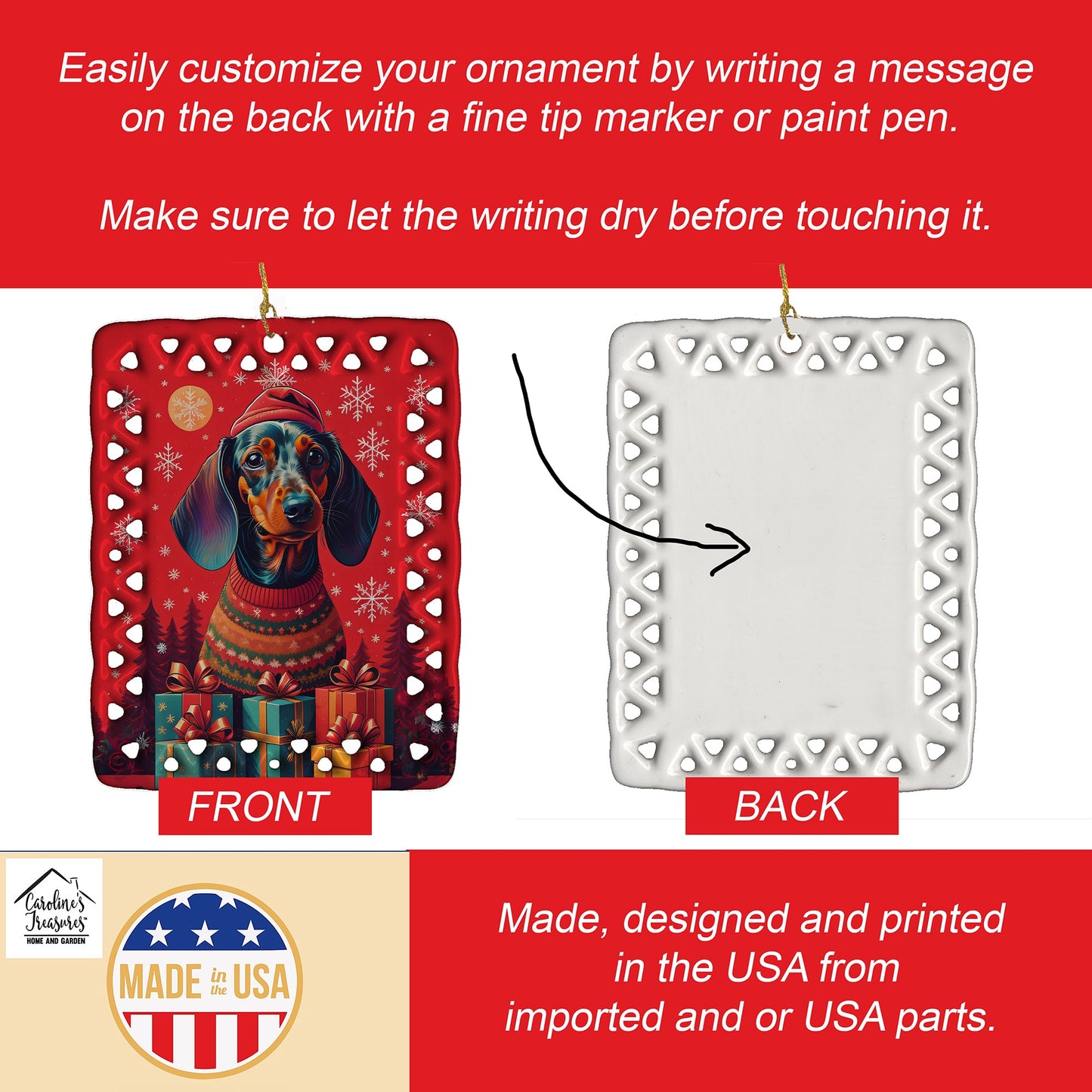 Dachshund Holiday Christmas Porcelain Ornament