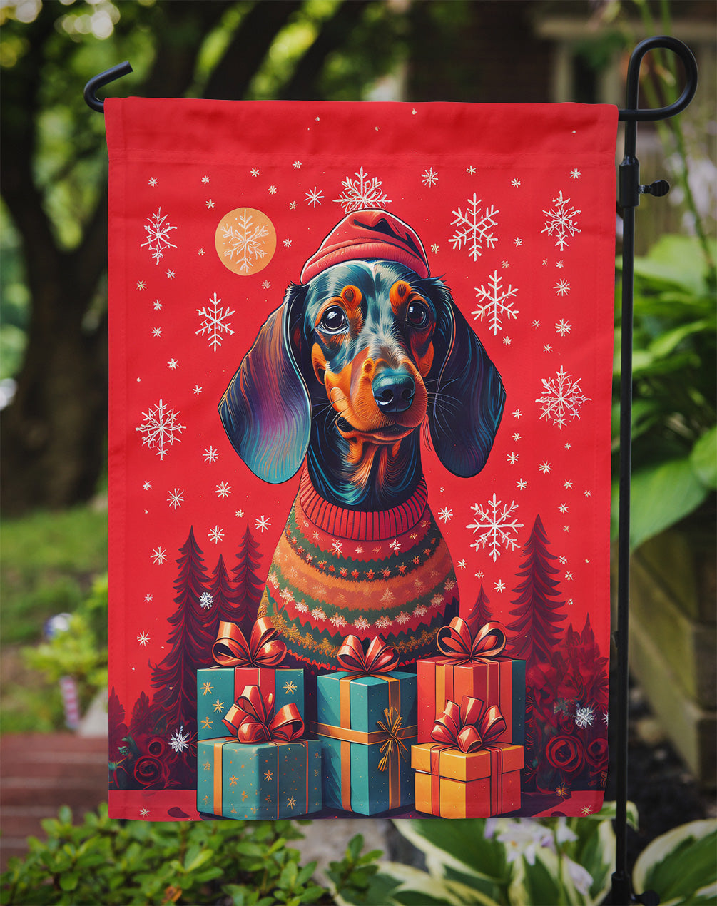 Dachshund Holiday Christmas Garden Flag – Outdoor Decorative Yard Flag