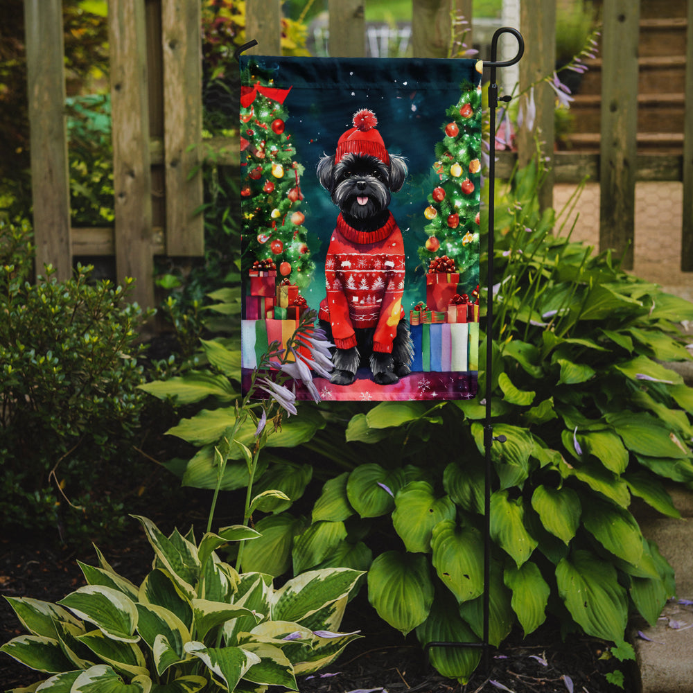 Affenpinscher Christmas Garden Flag – Cozy Dog Holiday Decor with Tree & Presents