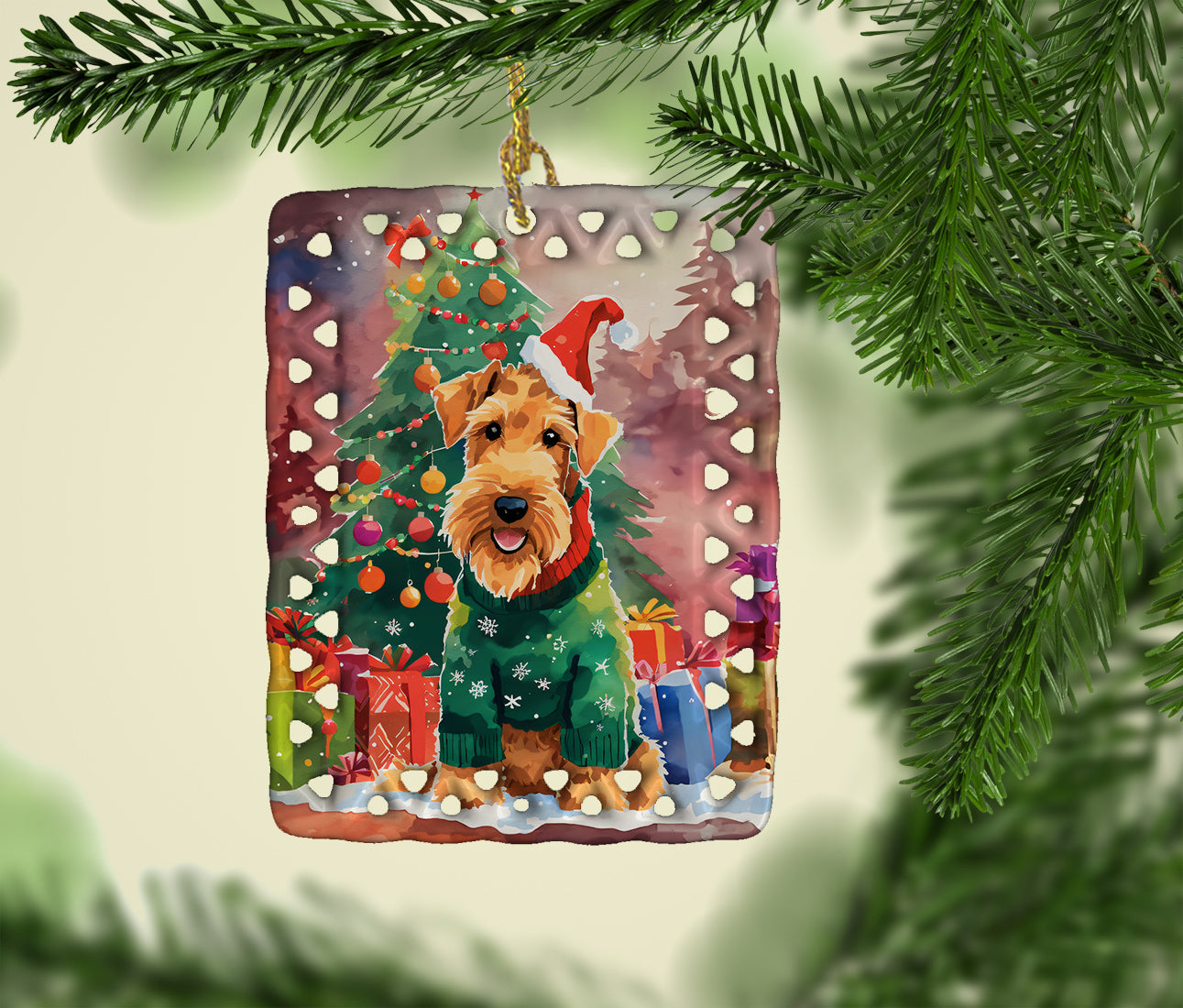 Airedale Terrier Christmas Porcelain Ornament