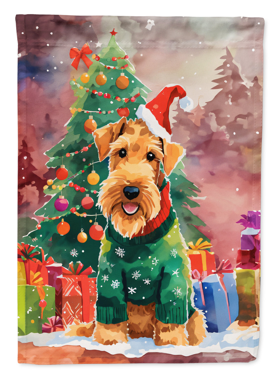 Airedale Terrier Christmas Garden Flag – Cozy Dog Holiday Decor with Tree & Presents