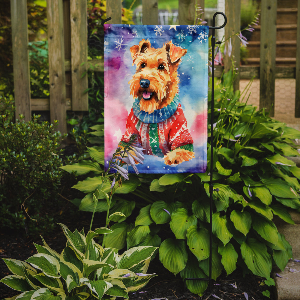 Airedale Terrier Christmas Garden Flag – Cozy Dog Holiday Decor with Tree & Presents