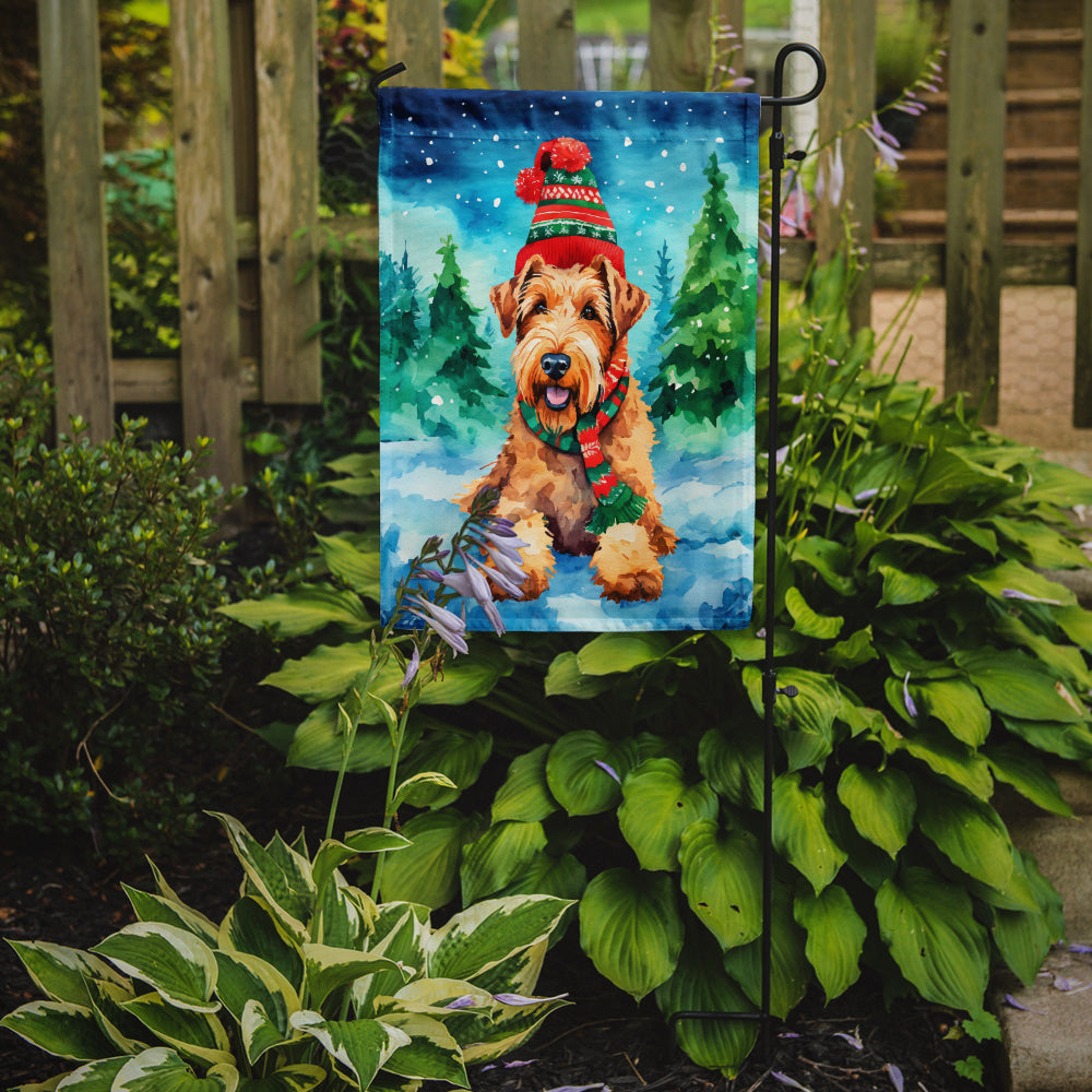 Airedale Terrier Christmas Garden Flag – Cozy Dog Holiday Decor with Tree & Presents