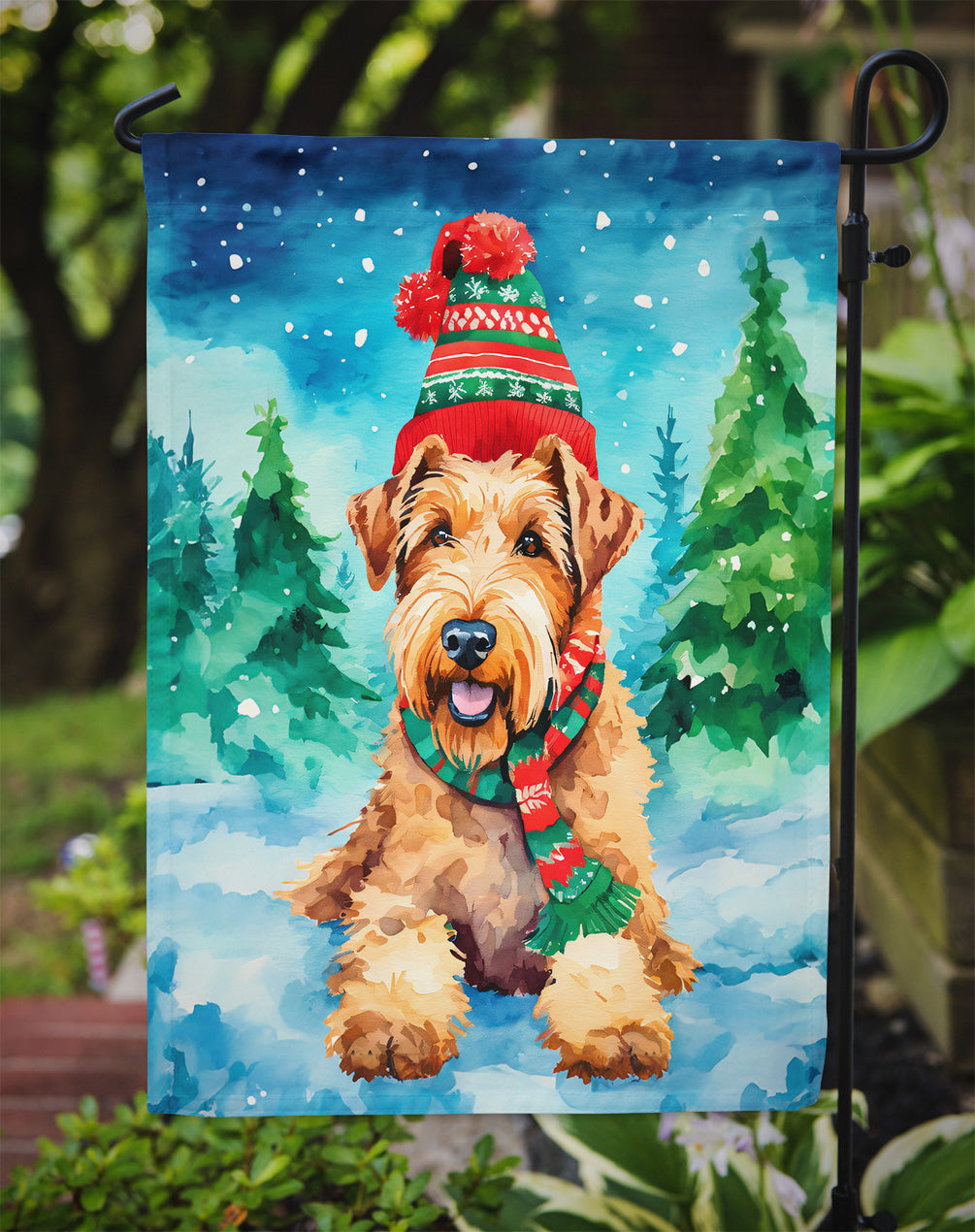 Airedale Terrier Christmas Garden Flag – Cozy Dog Holiday Decor with Tree & Presents
