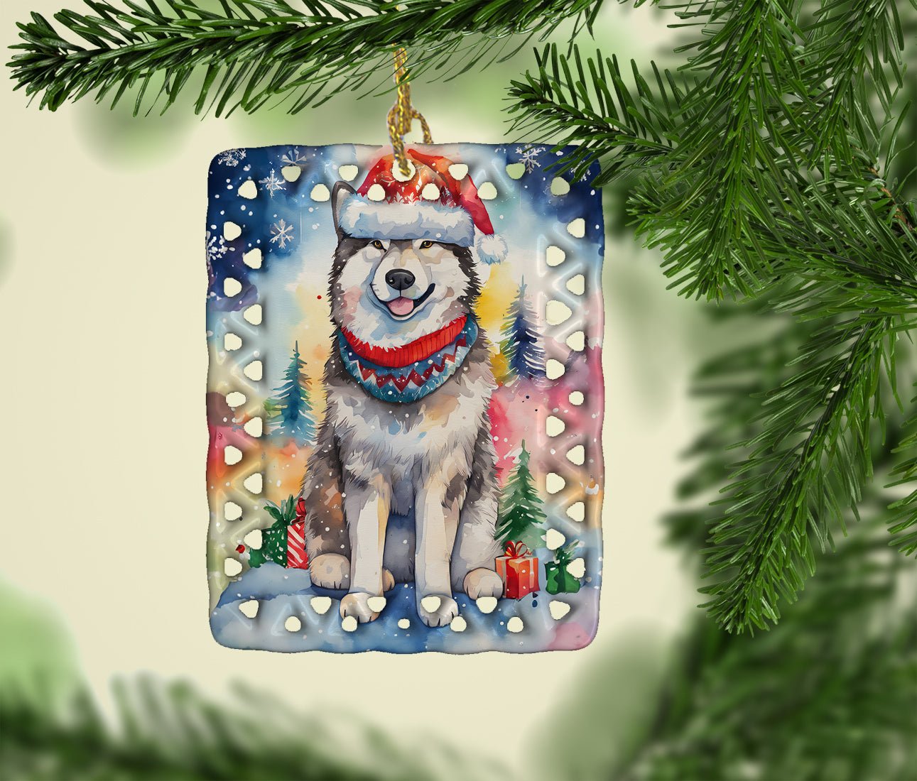 Alaskan Malamute Christmas Porcelain Ornament