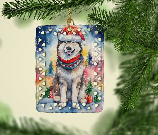Alaskan Malamute Christmas Porcelain Ornament