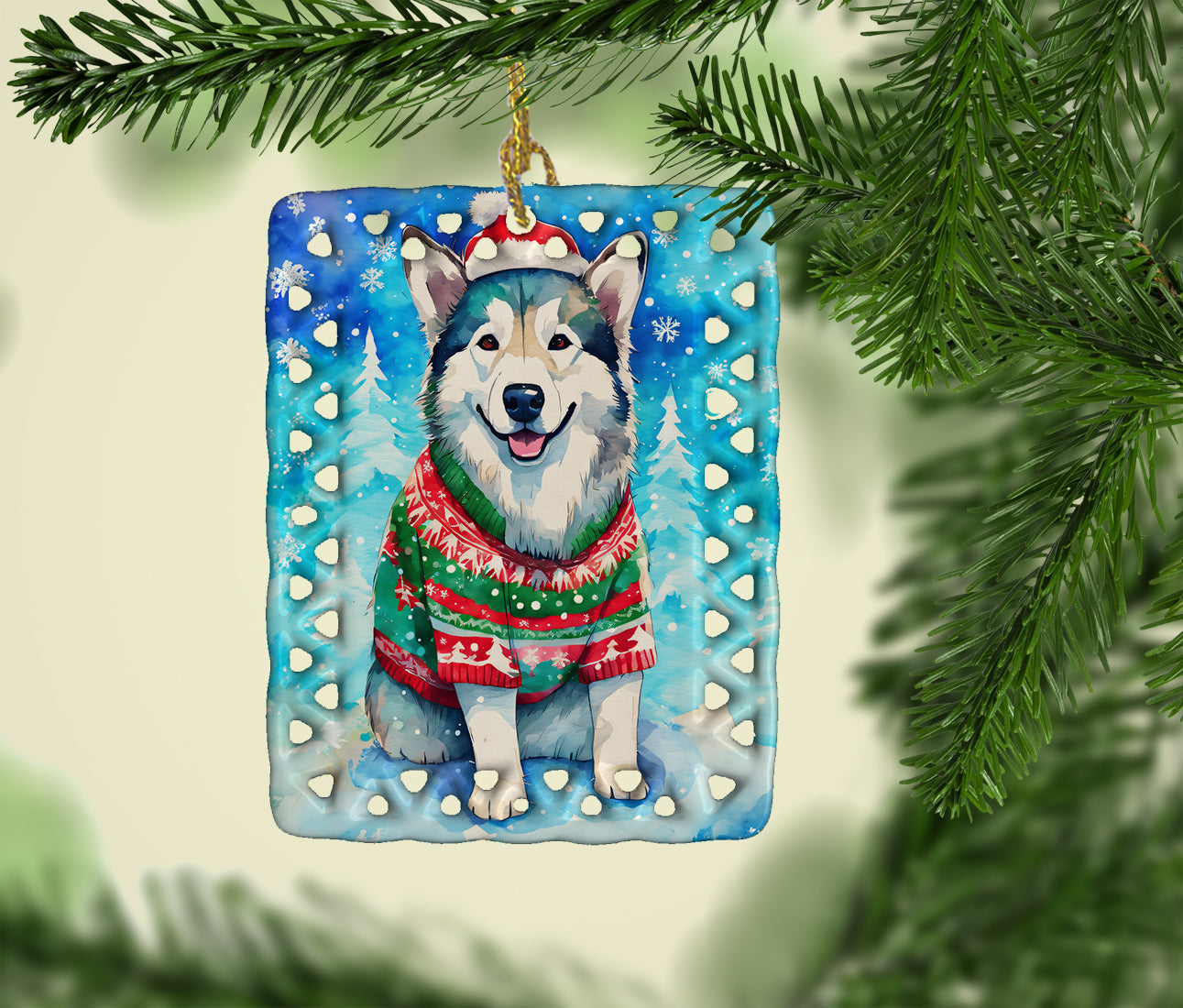 Alaskan Malamute Christmas Porcelain Ornament