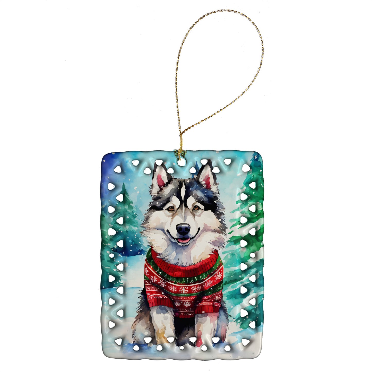 Alaskan Malamute Christmas Porcelain Ornament