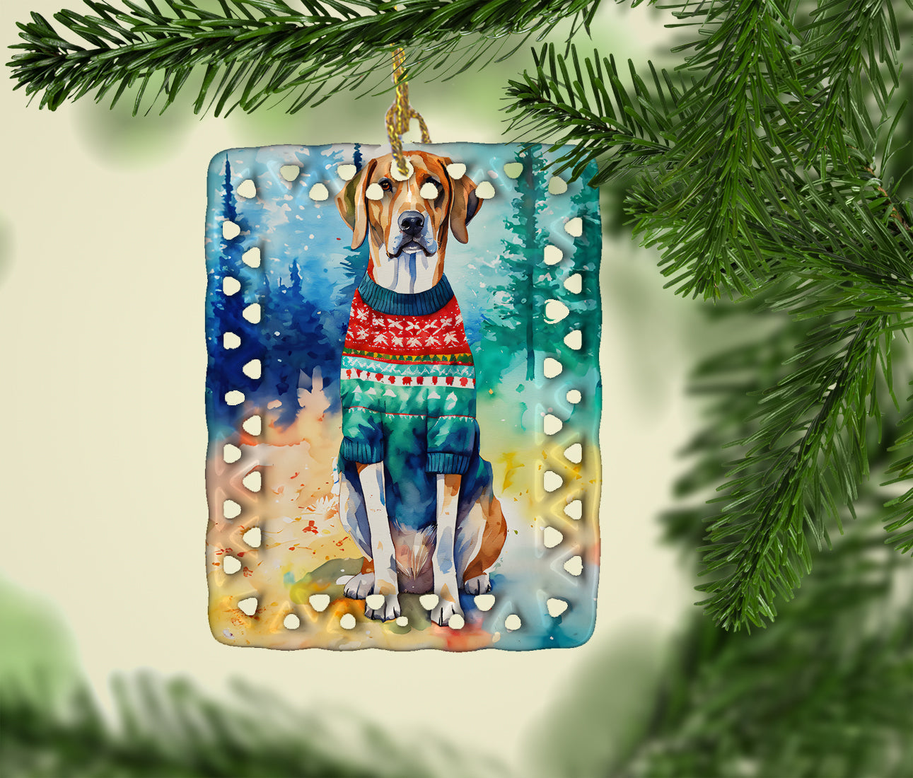 American English Coonhound Christmas Porcelain Ornament