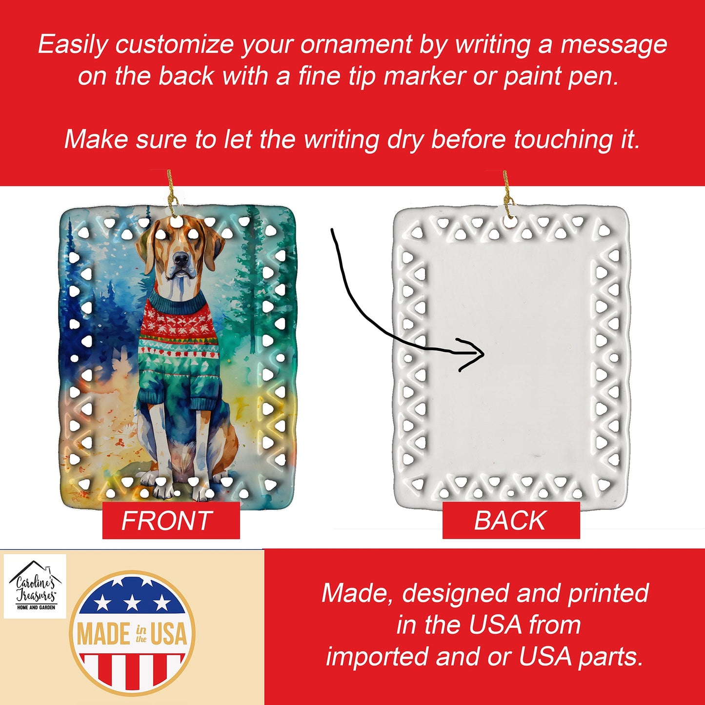 American English Coonhound Christmas Porcelain Ornament