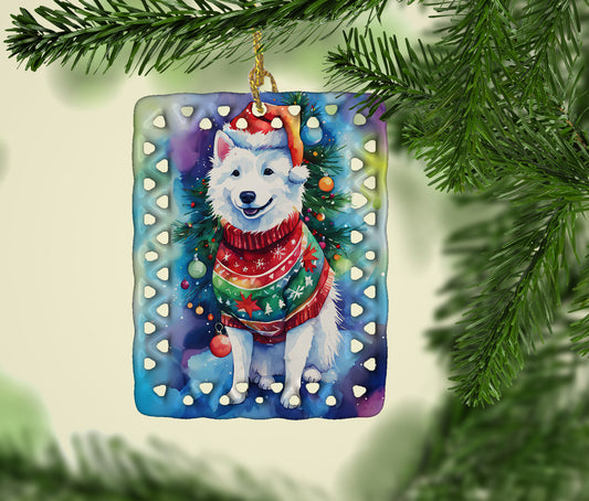 American Eskimo Christmas Porcelain Ornament