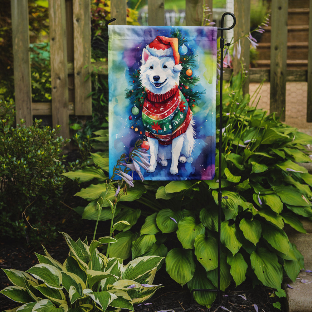 American Eskimo Christmas Garden Flag – Cozy Dog Holiday Decor with Tree & Presents