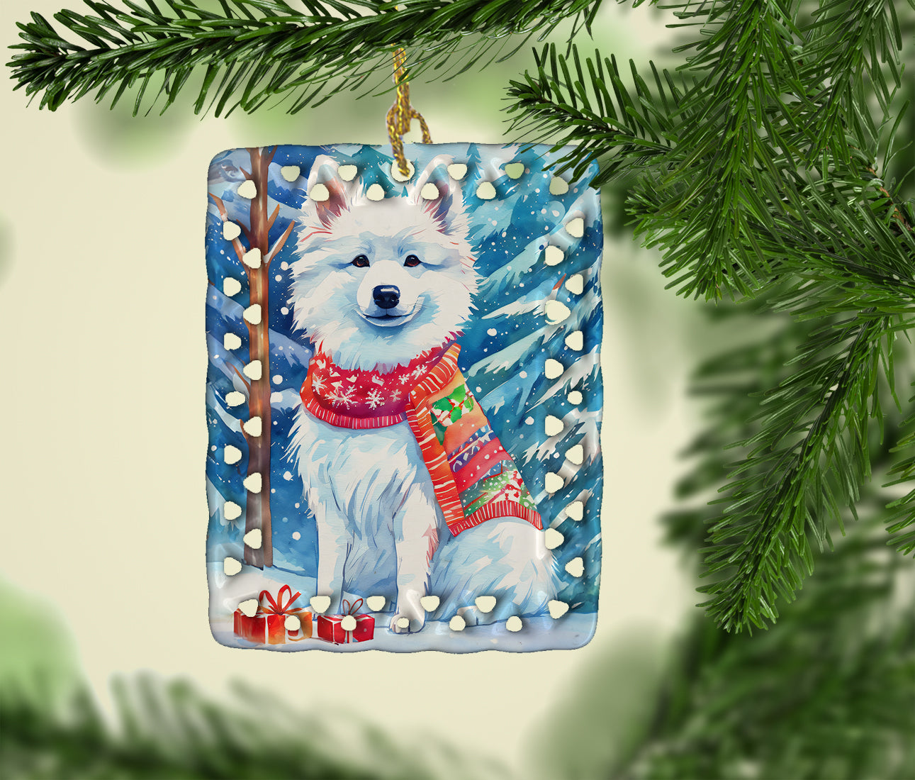 American Eskimo Christmas Porcelain Ornament