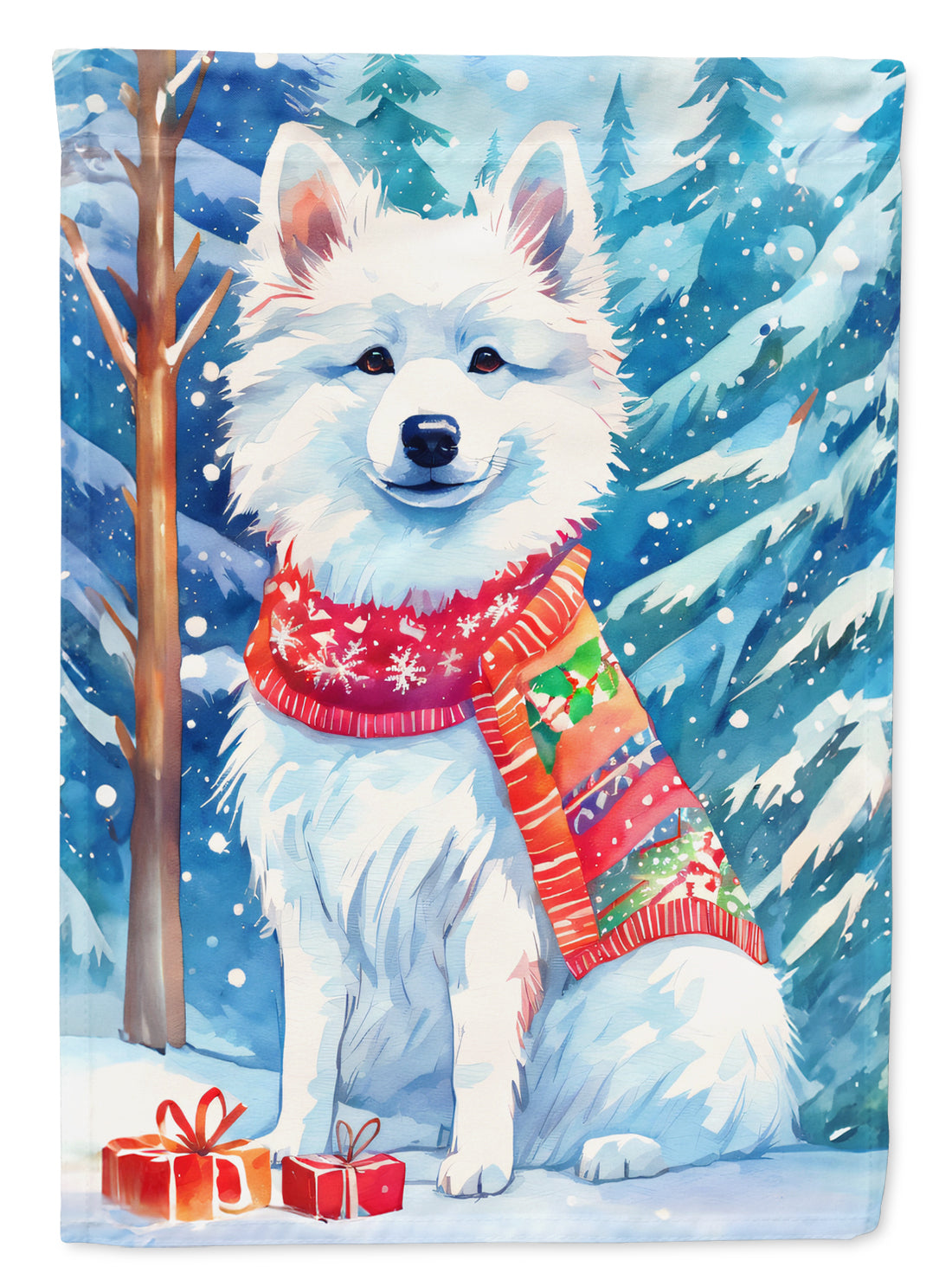 American Eskimo Christmas Garden Flag – Cozy Dog Holiday Decor with Tree & Presents