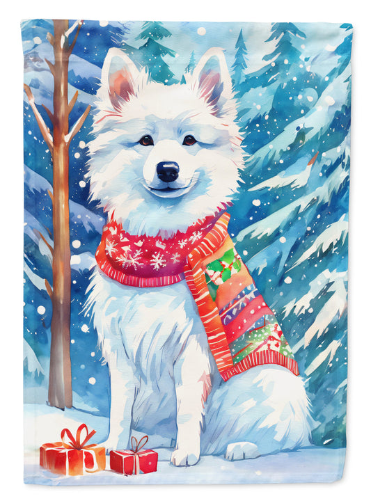 American Eskimo Christmas Garden Flag – Cozy Dog Holiday Decor with Tree & Presents
