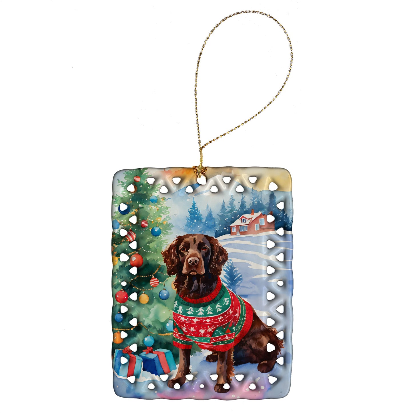 American Water Spaniel Christmas Porcelain Ornament