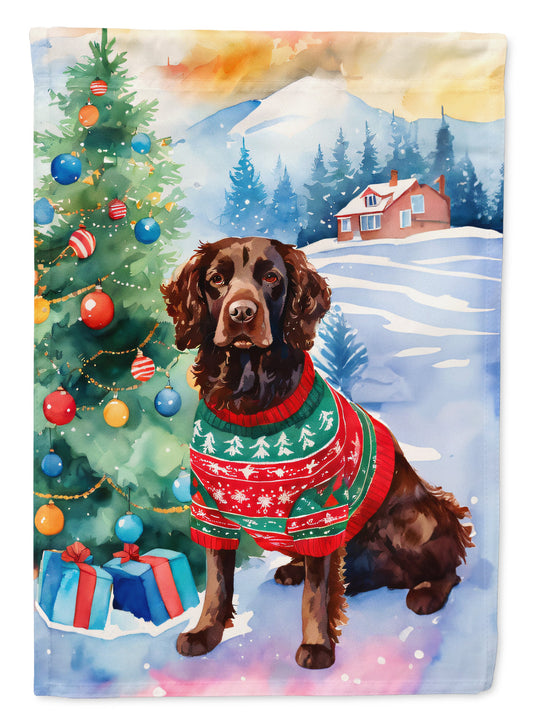 American Water Spaniel Christmas Garden Flag – Cozy Dog Holiday Decor with Tree & Presents