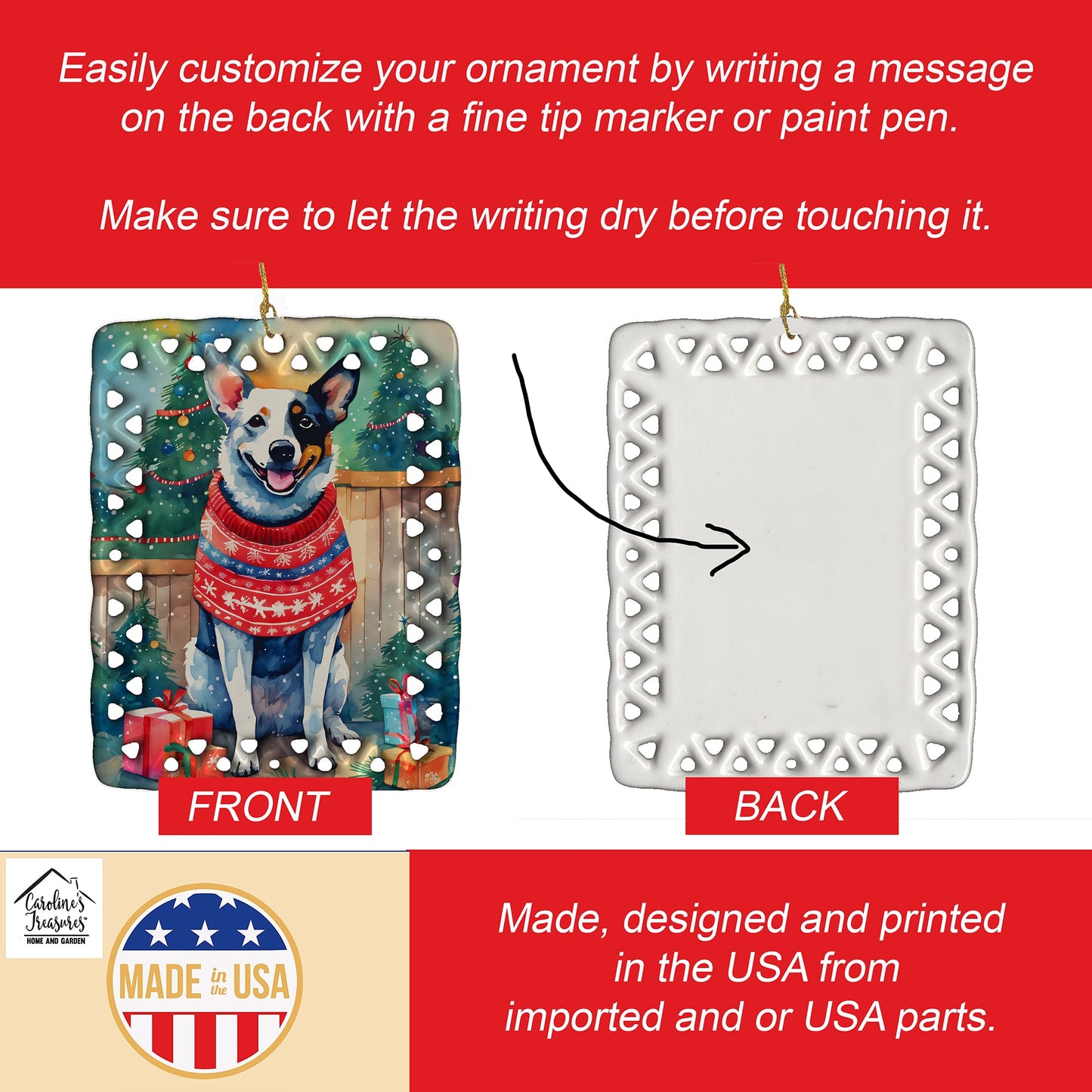 Australian Cattle Dog Christmas Porcelain Ornament