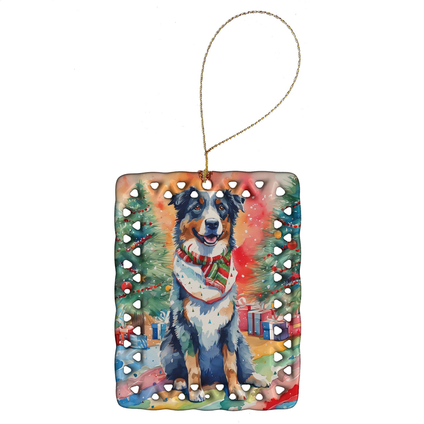 Australian Shepherd Christmas Porcelain Ornament
