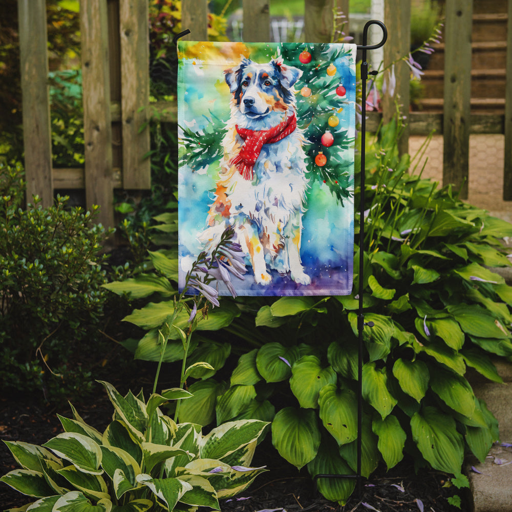 Australian Shepherd Christmas Garden Flag – Cozy Dog Holiday Decor with Tree & Presents