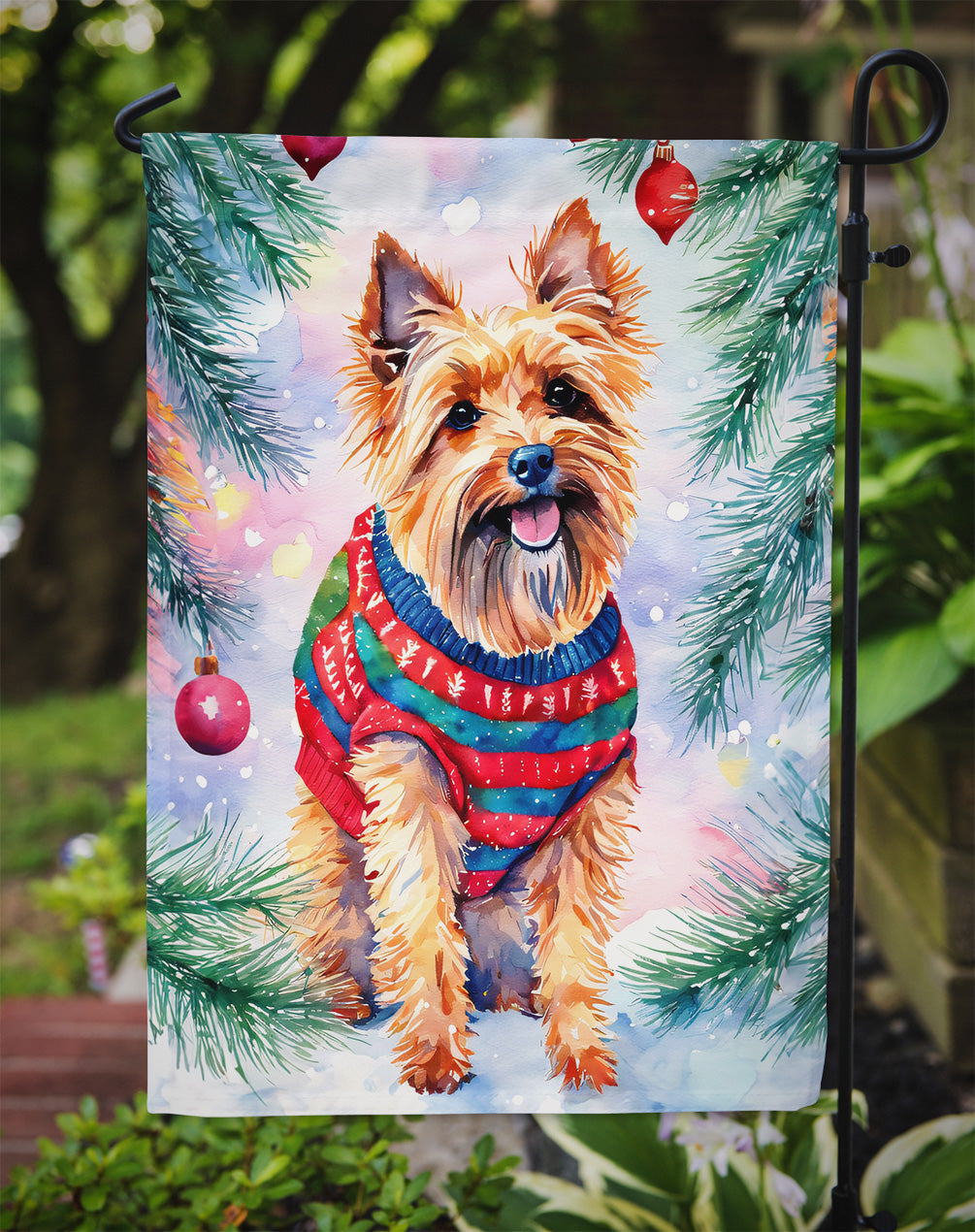 Australian Terrier Christmas Garden Flag – Cozy Dog Holiday Decor with Tree & Presents