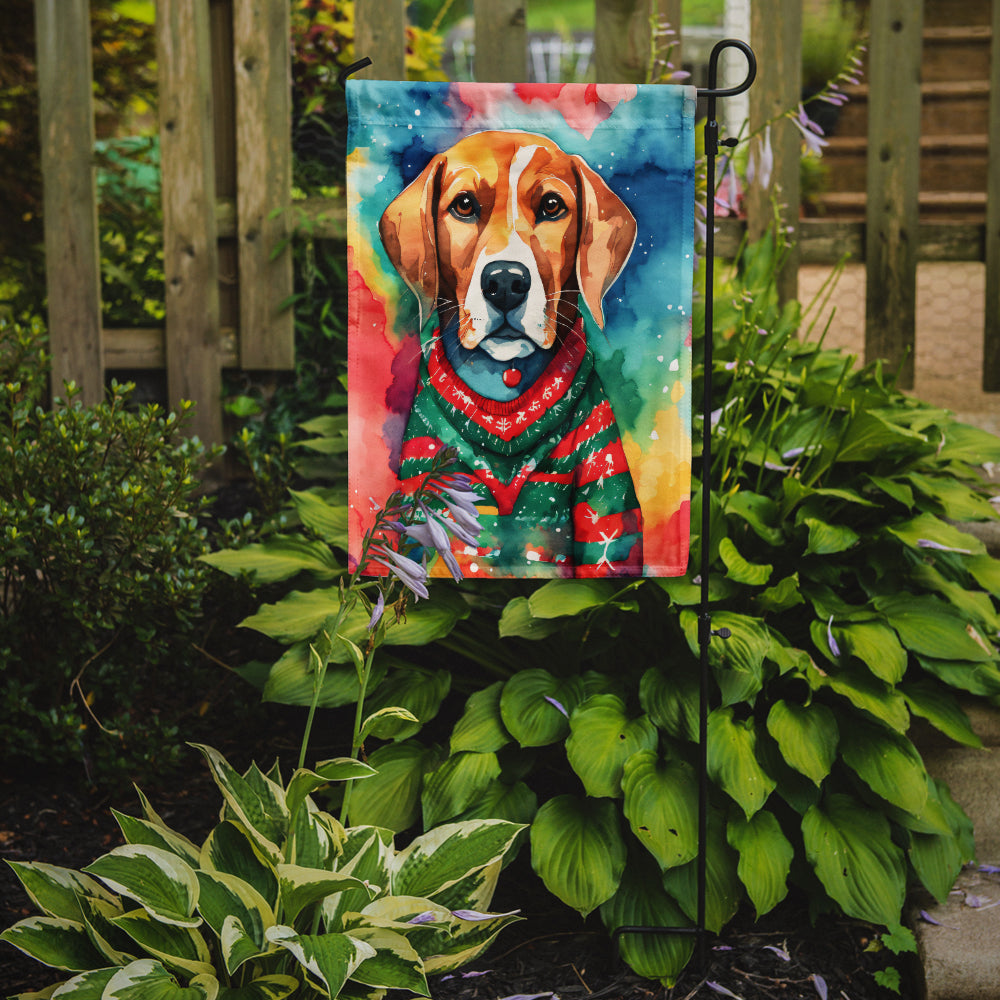 Beagle Christmas Garden Flag – Cozy Dog Holiday Decor with Tree & Presents