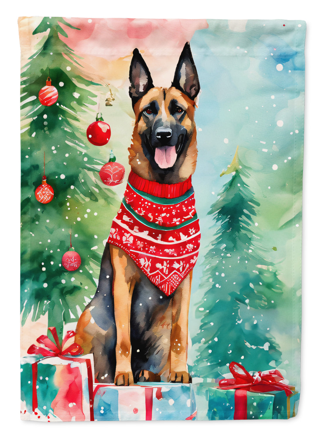 Belgian Malinois Christmas House Flag