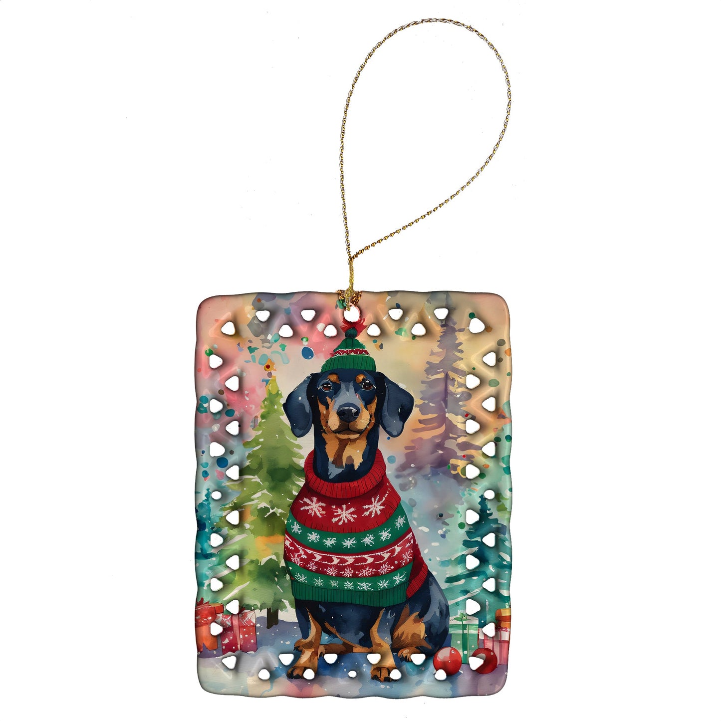 Dachshund Christmas Porcelain Ornament