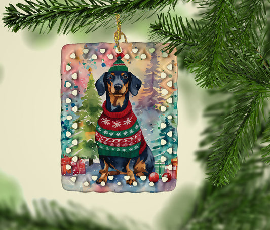 Dachshund Christmas Porcelain Ornament