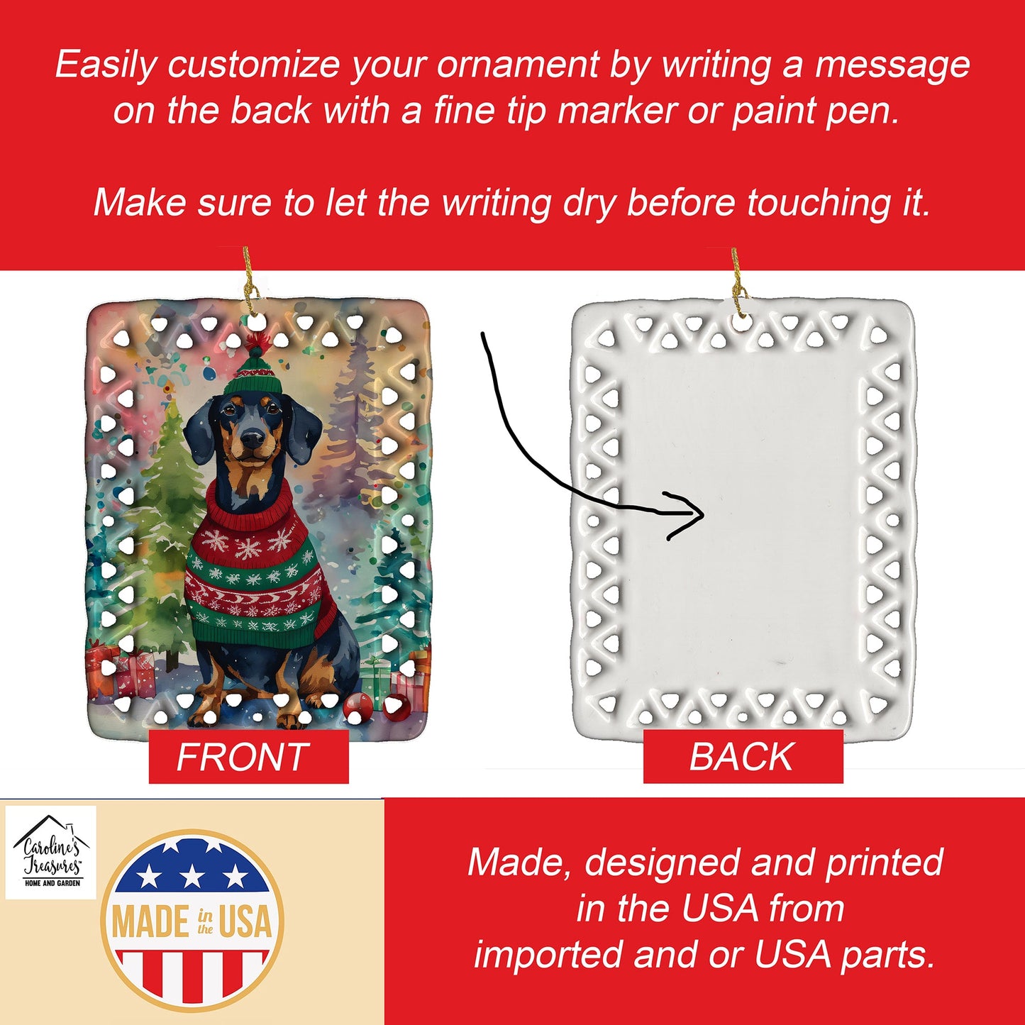 Dachshund Christmas Porcelain Ornament