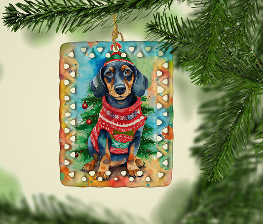 Dachshund Christmas Porcelain Ornament