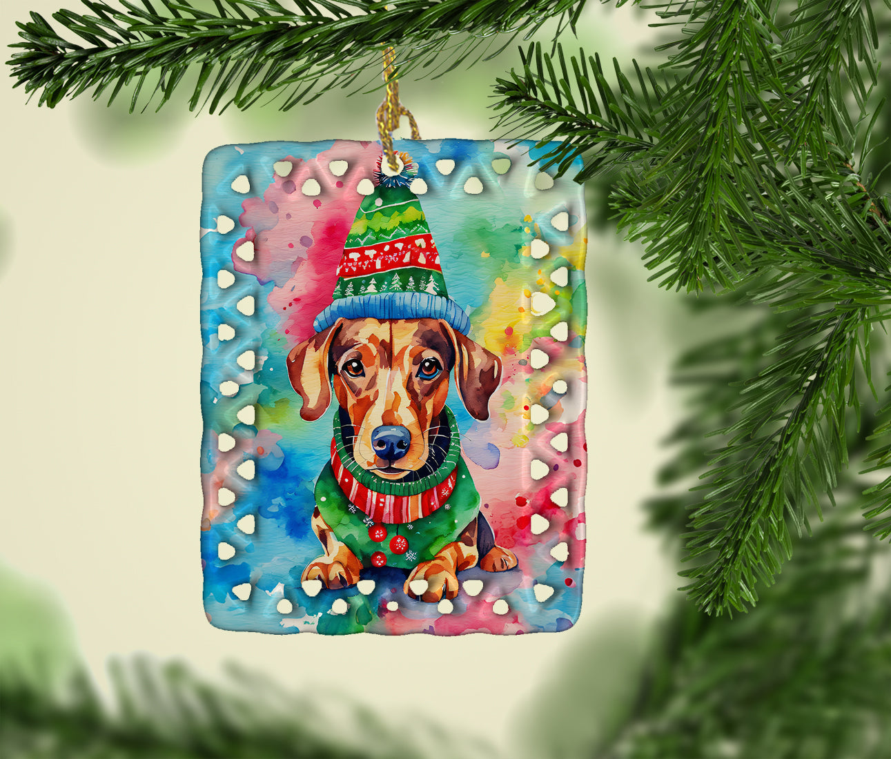 Dachshund Christmas Porcelain Ornament