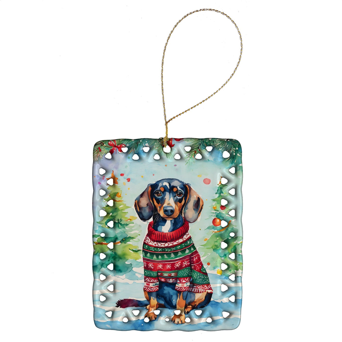 Dachshund Christmas Porcelain Ornament