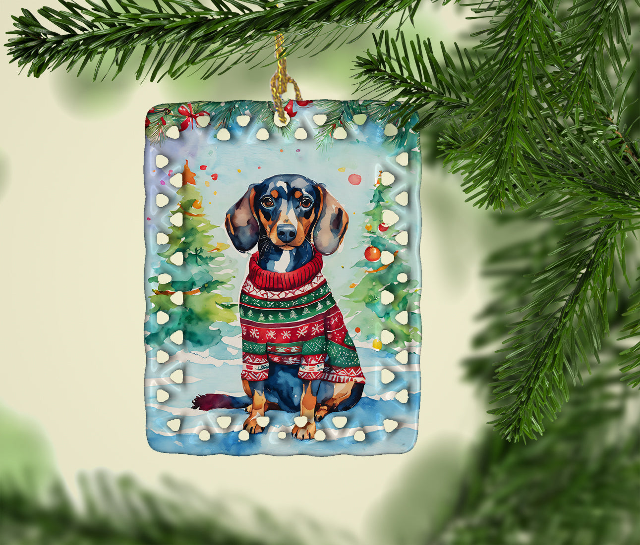 Dachshund Christmas Porcelain Ornament