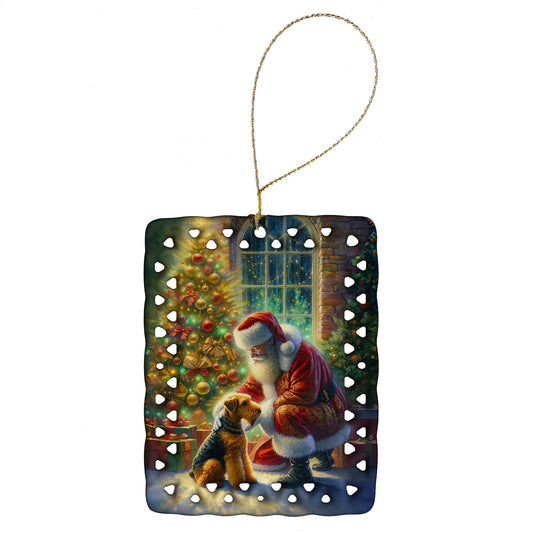 Airedale Terrier and Santa Claus Porcelain Ornament