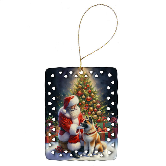 Akita and Santa Claus Porcelain Ornament