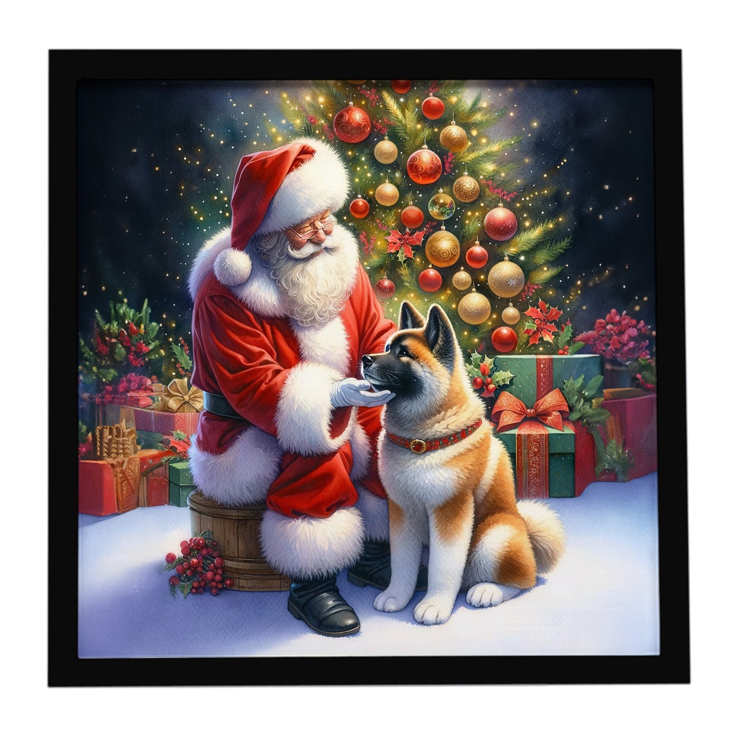 Akita and Santa Claus Framed Metal Print