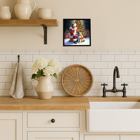 Akita and Santa Claus Framed Metal Print